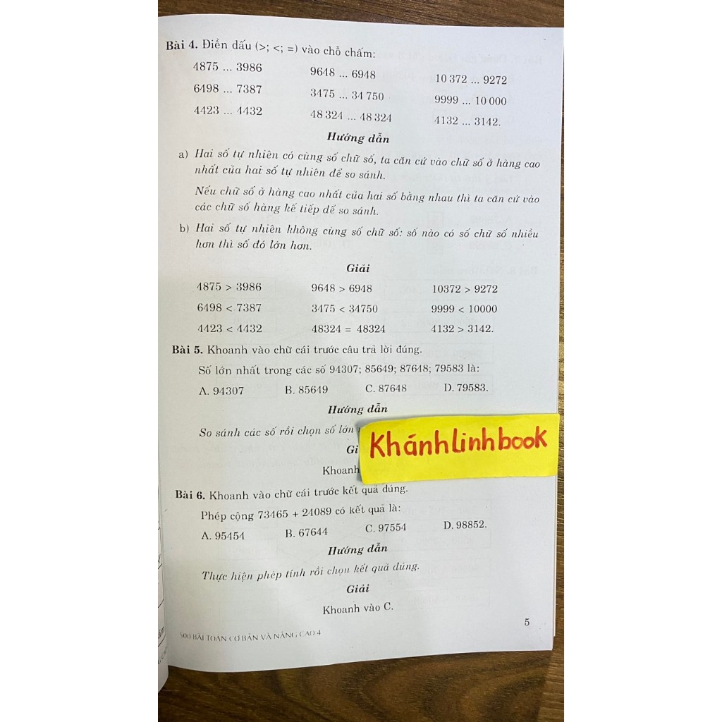 Sách - 500 Bài Toán Cơ Bản Và Nâng Cao Lớp 4