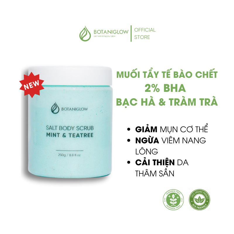 Muối Tẩy Tế Bào Chết Cơ Thể 2% BHA & Bạc Hà Tràm Trà BOTANIGLOW 250gr