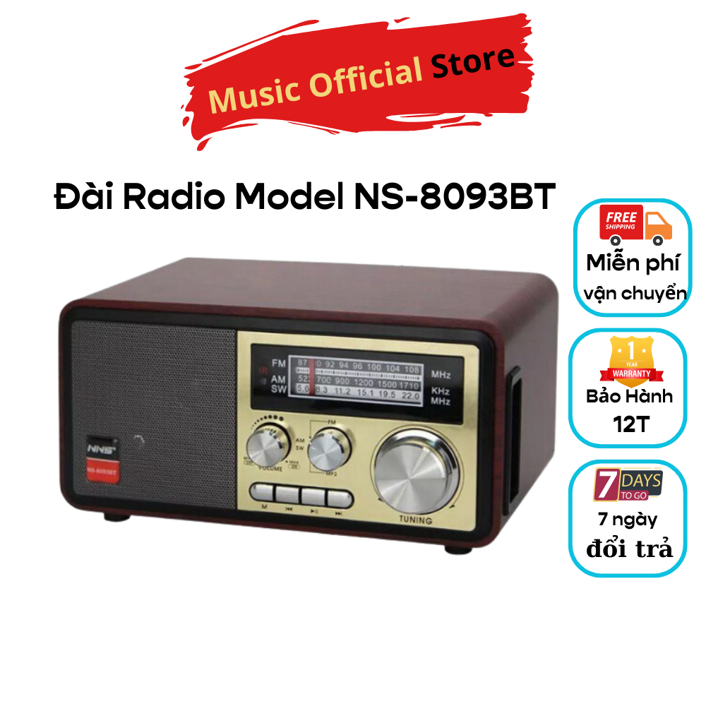 Đài Radio Model NS-8093BT, Bluetooth Chính Hãng NNS, Bắt Sóng FM, AM, /USB/TF, Thẻ Nhớ - Loa Dùng Điện 220V Và Pin  - Mu