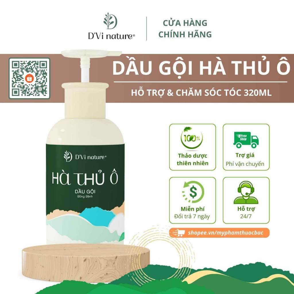 Dầu gội hà thủ ô D'Vi nature giúp tóc đàn hồi và nuôi dưỡng sợi tóc bóng mượt, mềm mại | Dvi nature