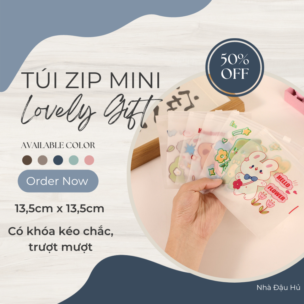 [Quà tặng 1k] Túi zip lụa mờ | Có khóa kéo | 13.5 x 13.5 cm | Tặng học sinh