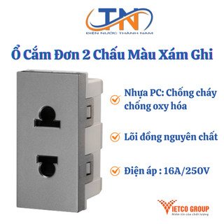 Ổ cắm đơn 2 chấu Vietco Group lõi đồng nguyên chất màu xám ghi V3-OC2