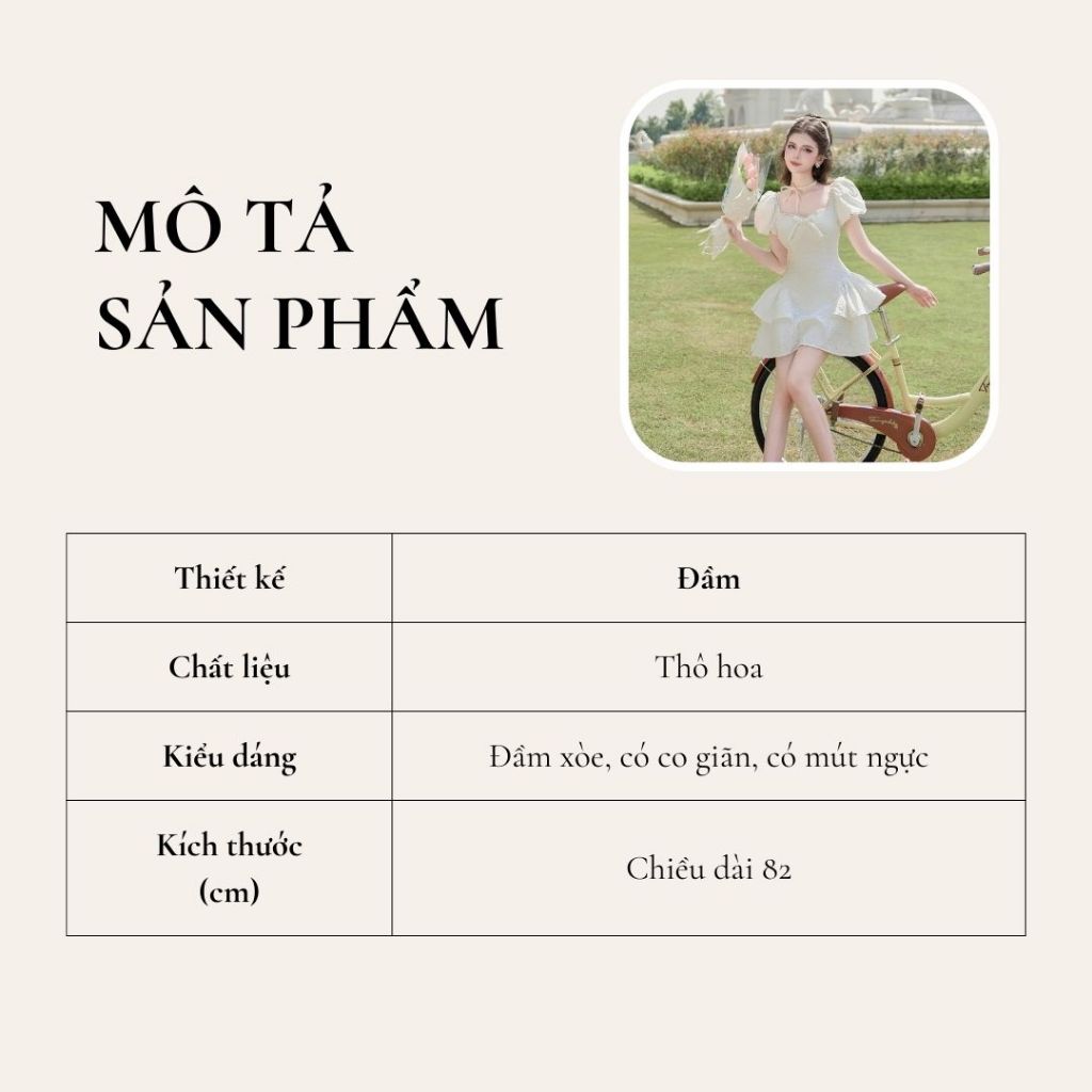Váy A xòe có tay bồng -Chất liệu: thô hoa, phom dáng: váy xòe, có co giãn, có mút