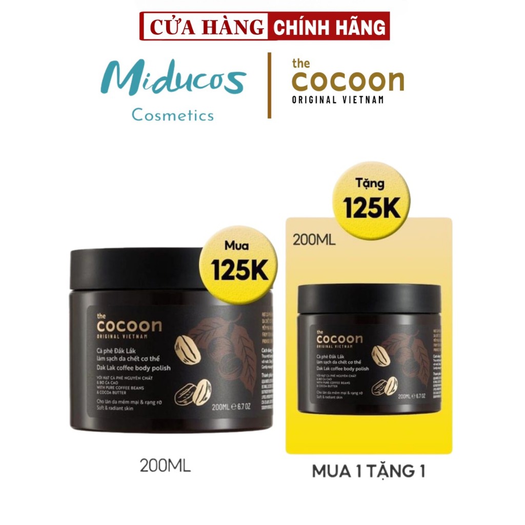 Tẩy da chết cơ thể cà phê Đắk Lắk Cocoon cho làn da mềm mại và rạng rỡ 200ml