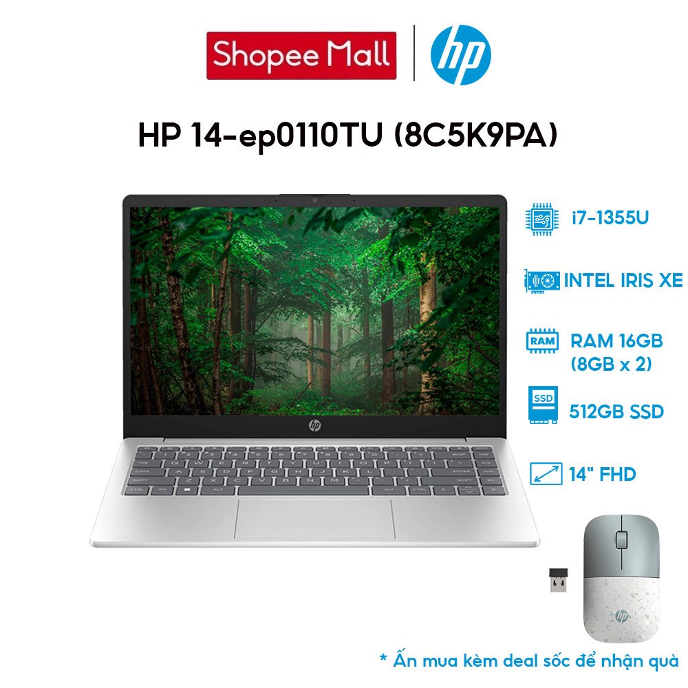 Laptop HP 14-ep0110TU 8C5K9PA i7-1355U | 16GB | 512GB | Intel Iris Xe Graphics