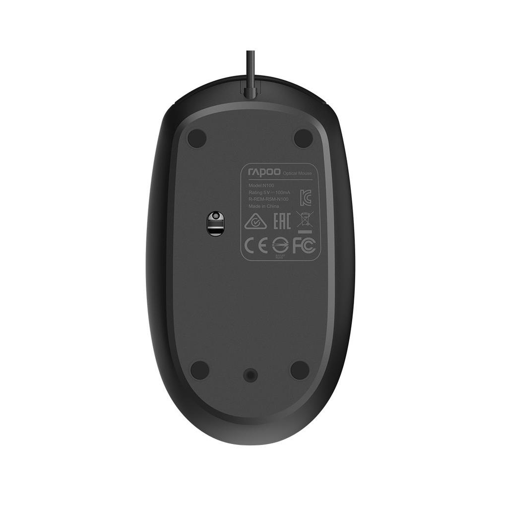 Chuột có dây Rapoo N100 Dành Cho Máy Tính Laptop cổng USB Độ Phân Giải 1000 DPI Hàng Chính Hãng