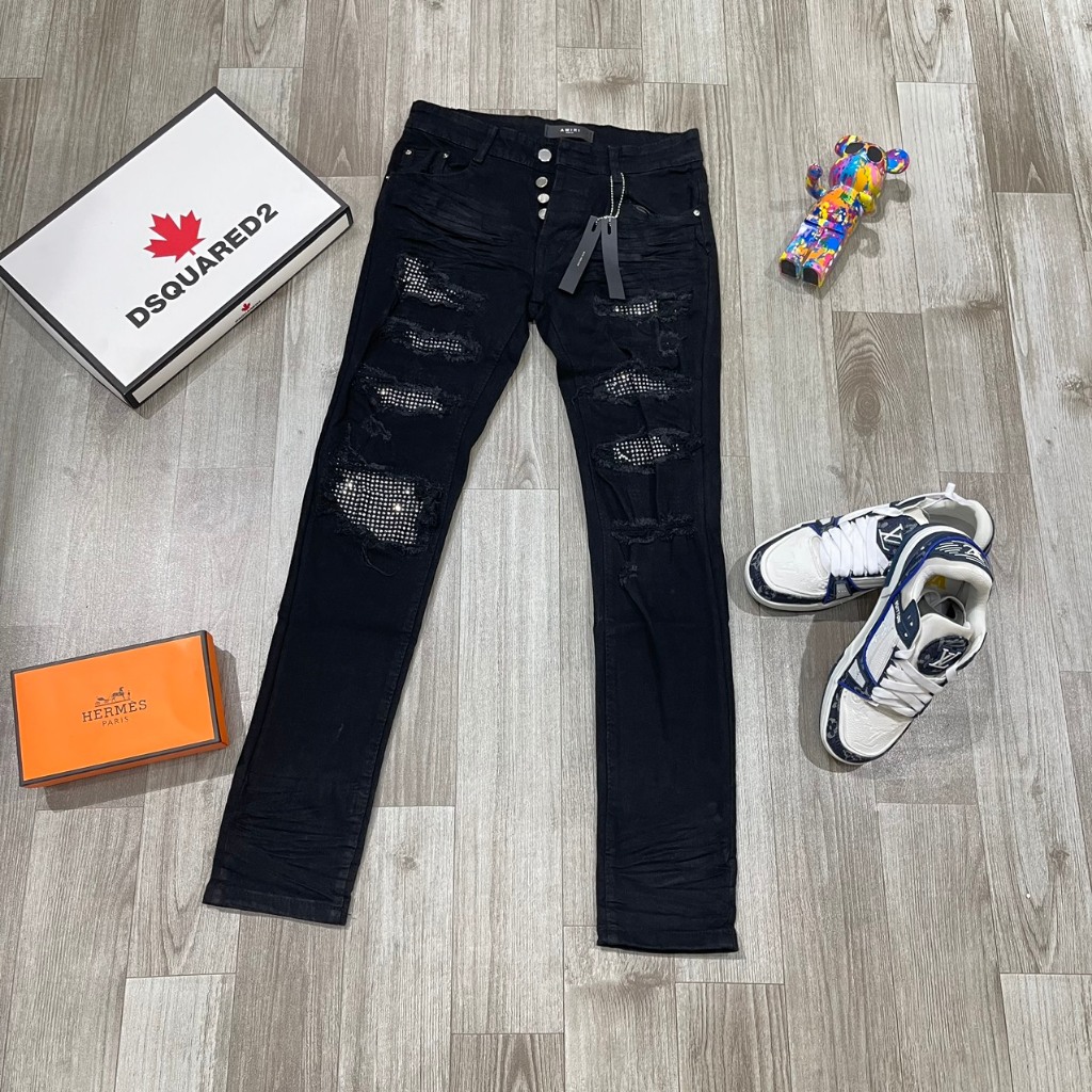 Quần Jean Nam Đen Đính Đá Nam 4 Cúc Likeau Chất Jean Co Dãn , Hàng Boy Phố Hót 2023