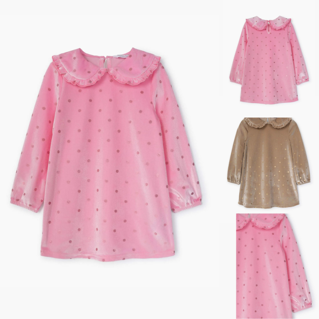 Váy nhung chấm bi bé gái từ 12m-4y