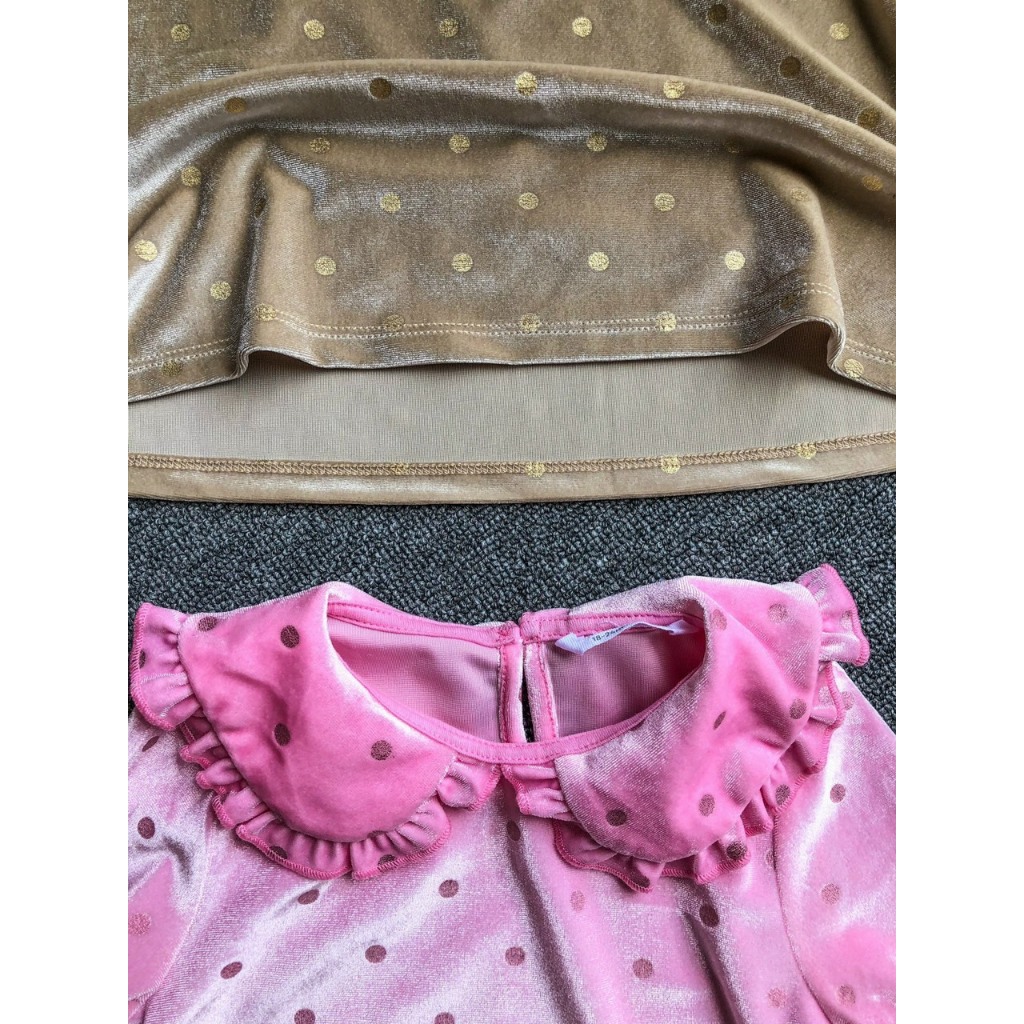 Váy nhung chấm bi bé gái từ 12m-4y