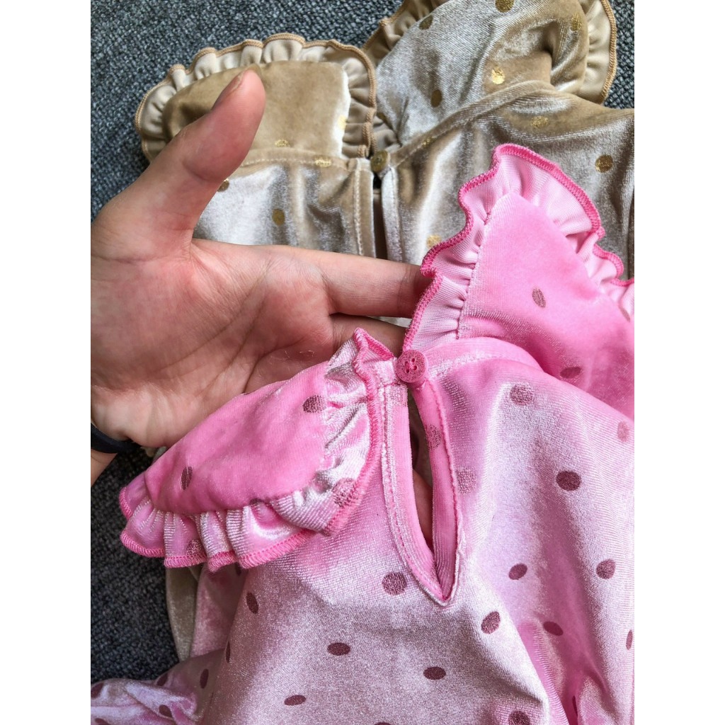 Váy nhung chấm bi bé gái từ 12m-4y