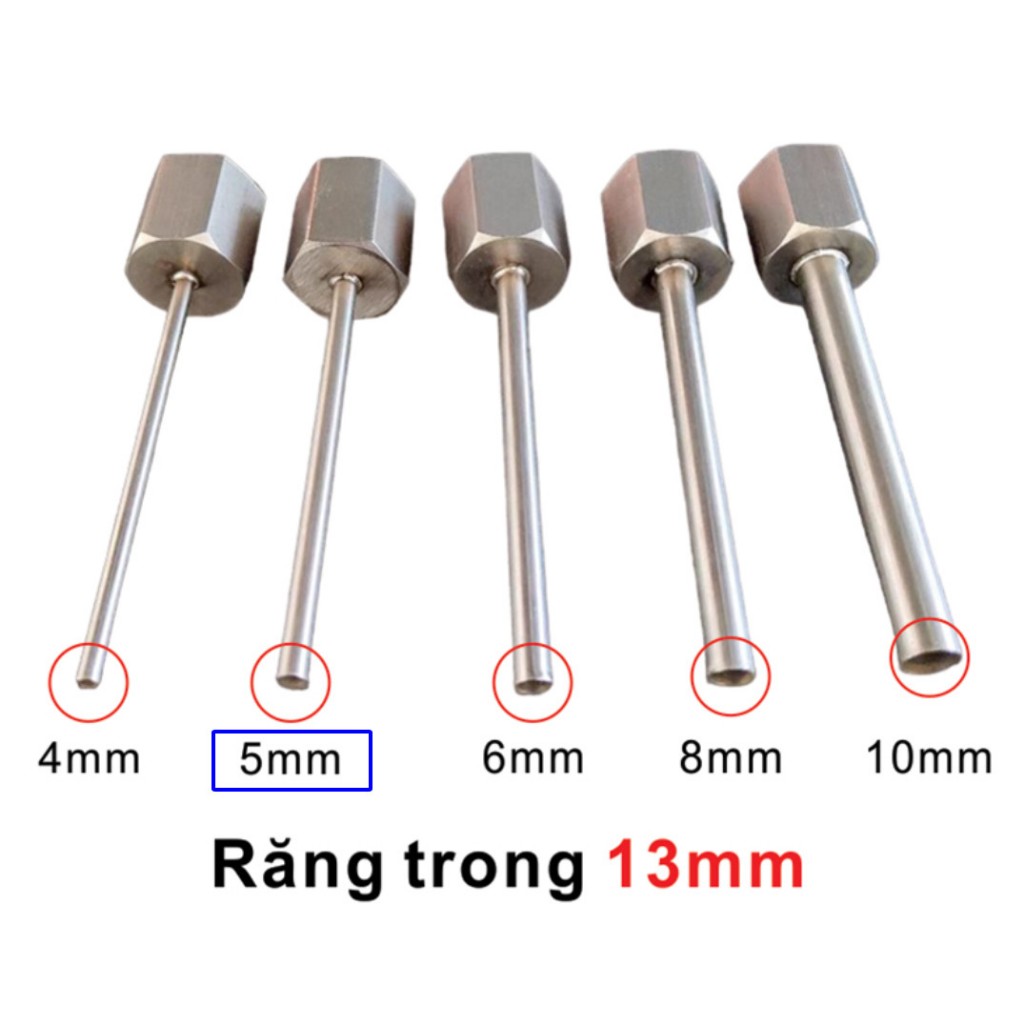 Vòi chiết piston ren trong 13mm, vòi máy chiết rót inox phi 4mm 5mm 6mm 8mm 10mm