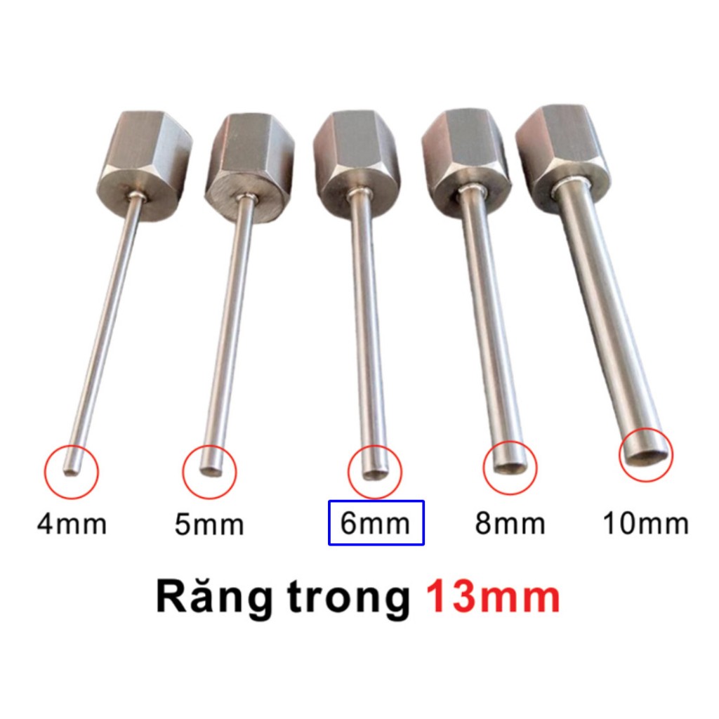 Vòi chiết piston ren trong 13mm, vòi máy chiết rót inox phi 4mm 5mm 6mm 8mm 10mm
