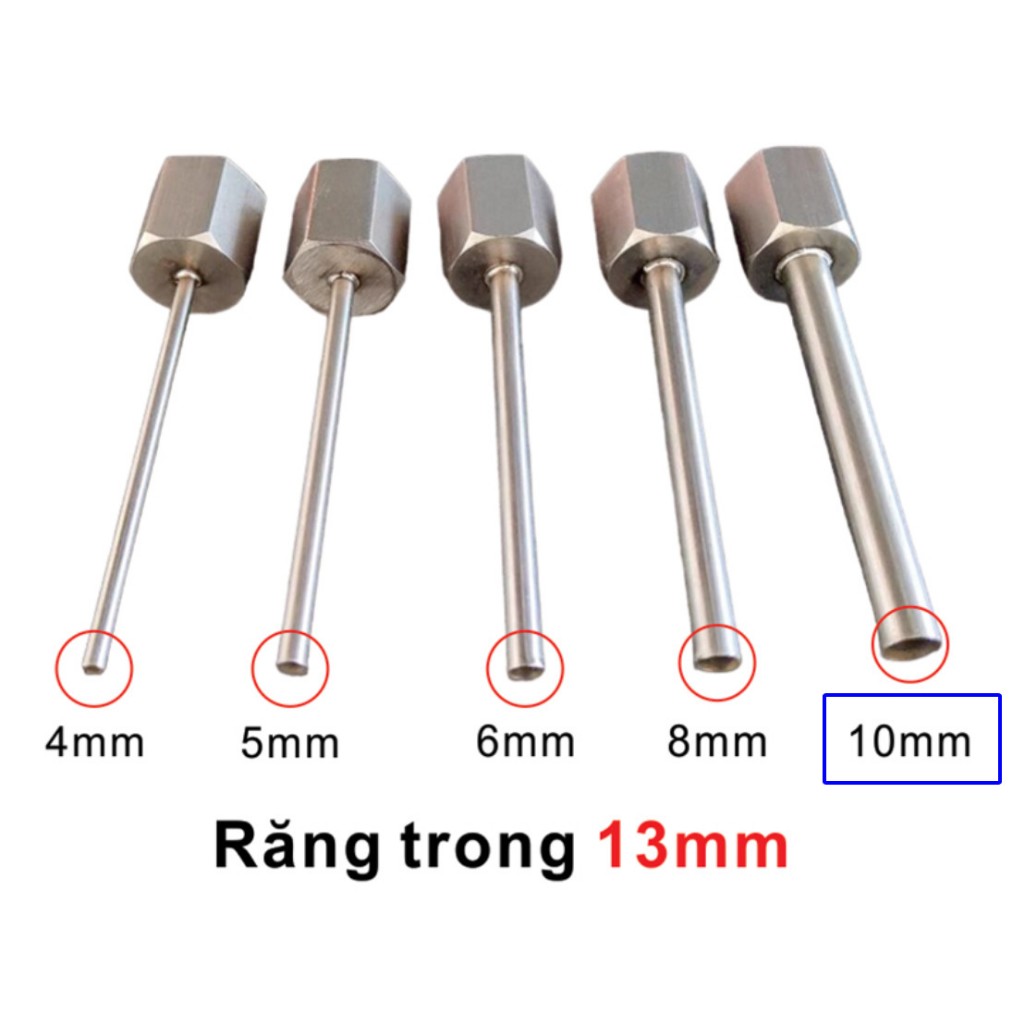 Vòi chiết piston ren trong 13mm, vòi máy chiết rót inox phi 4mm 5mm 6mm 8mm 10mm