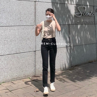 (ẢNH THẬT-JEAN QC CC) Quần jean đen ôm suông ống đứng cạp cao Rem.clothing