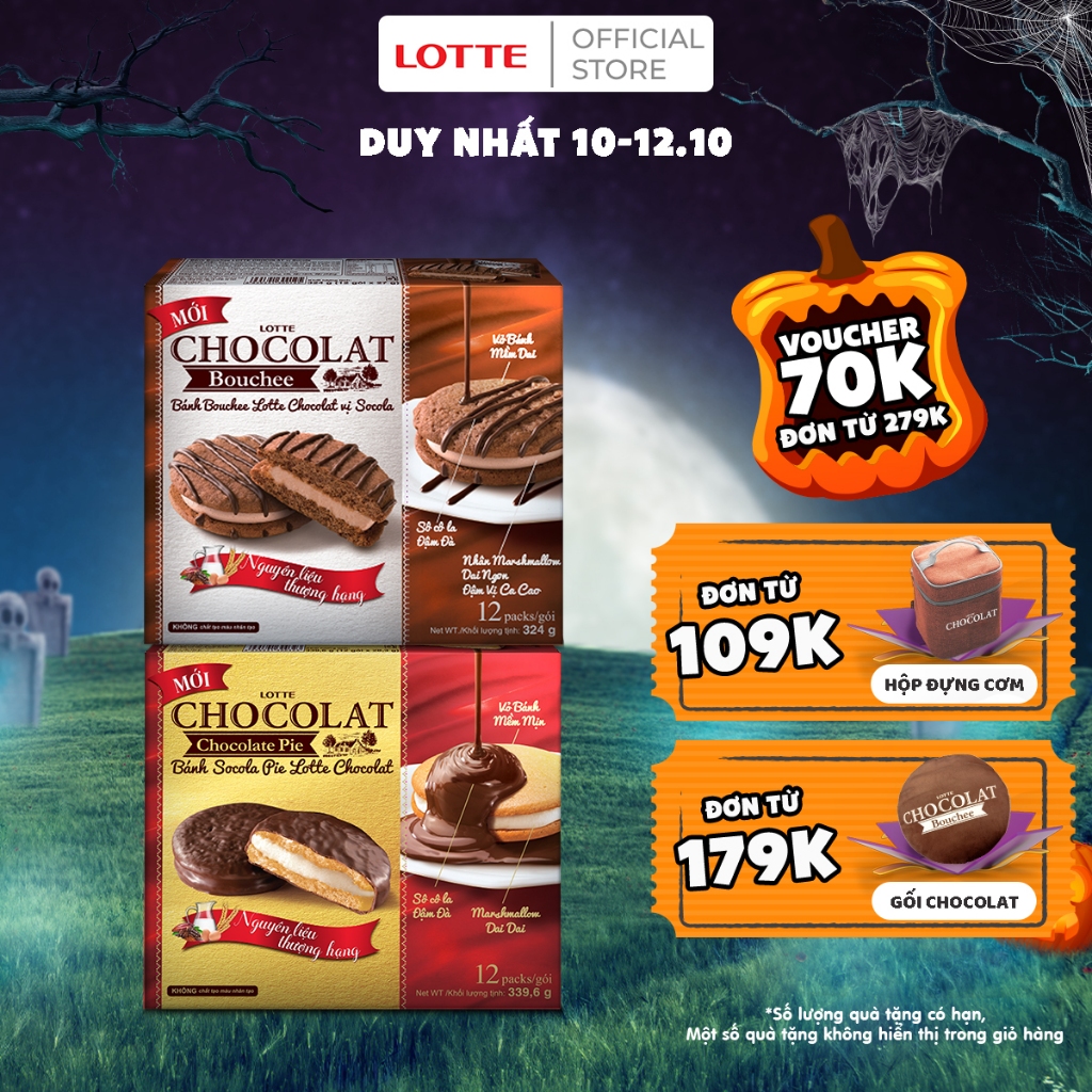 Bánh Lotte Chocolat Pie vị Socola & Bánh Chocolat Bouchee hộp 6 cái & hộp 12 cái
