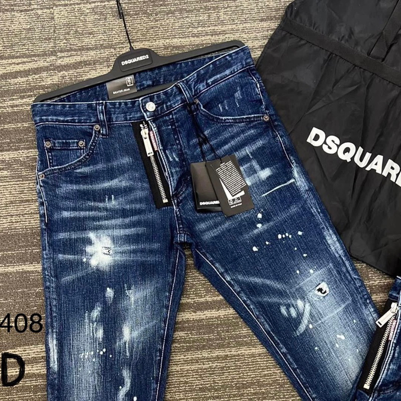 Quần Jean Nam DSQ Biker Họa Tiết Độc Đáo Quần Bò Nam Màu Xanh Vẩy Sơn Cực Hot