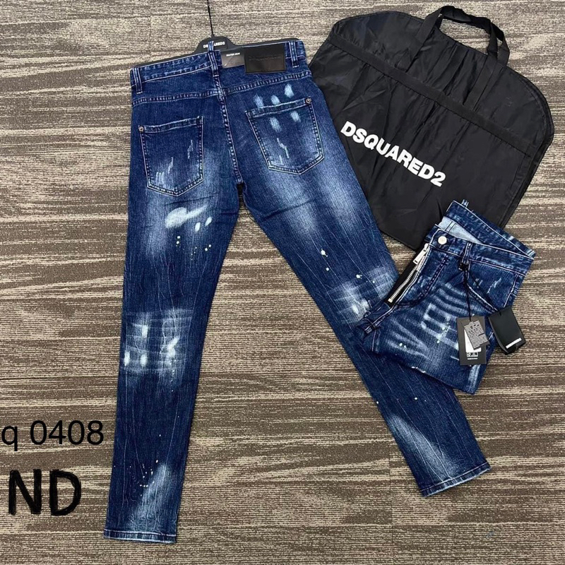 Quần Jean Nam DSQ Biker Họa Tiết Độc Đáo Quần Bò Nam Màu Xanh Vẩy Sơn Cực Hot