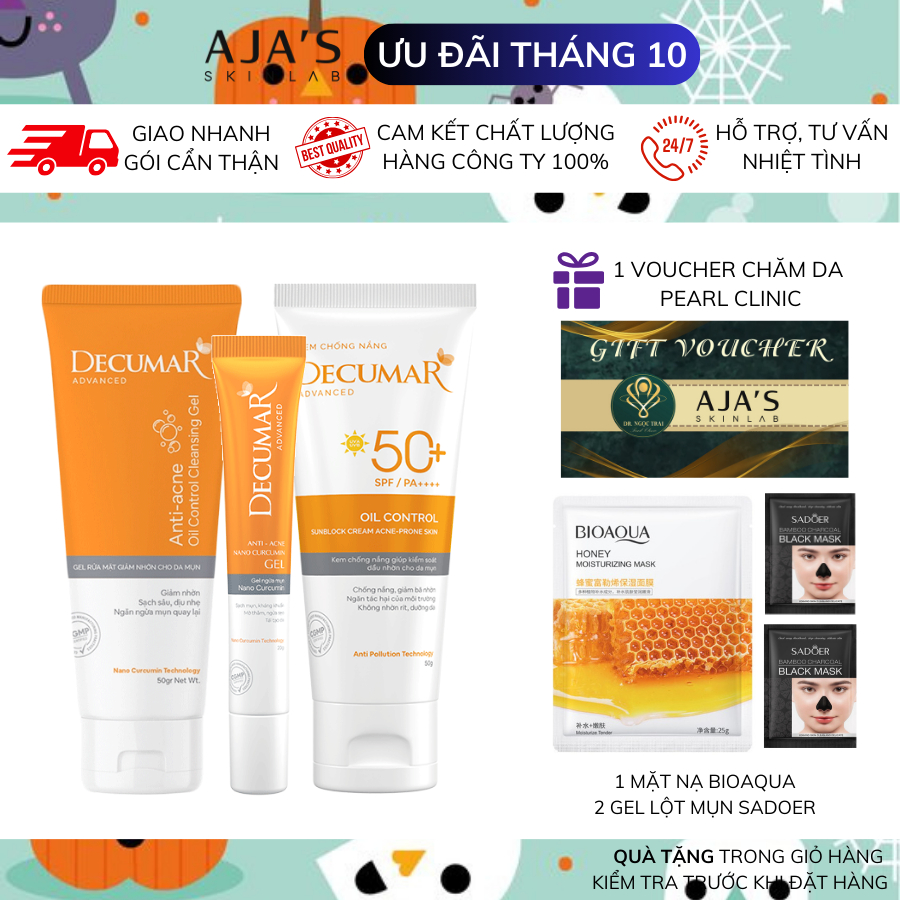 Combo ngừa mụn kiềm dầu toàn diện Decumar Advanced (1 Gel mụn 20g, 1 SRM 50g, 1 KCN 50g) - ajaskinlab