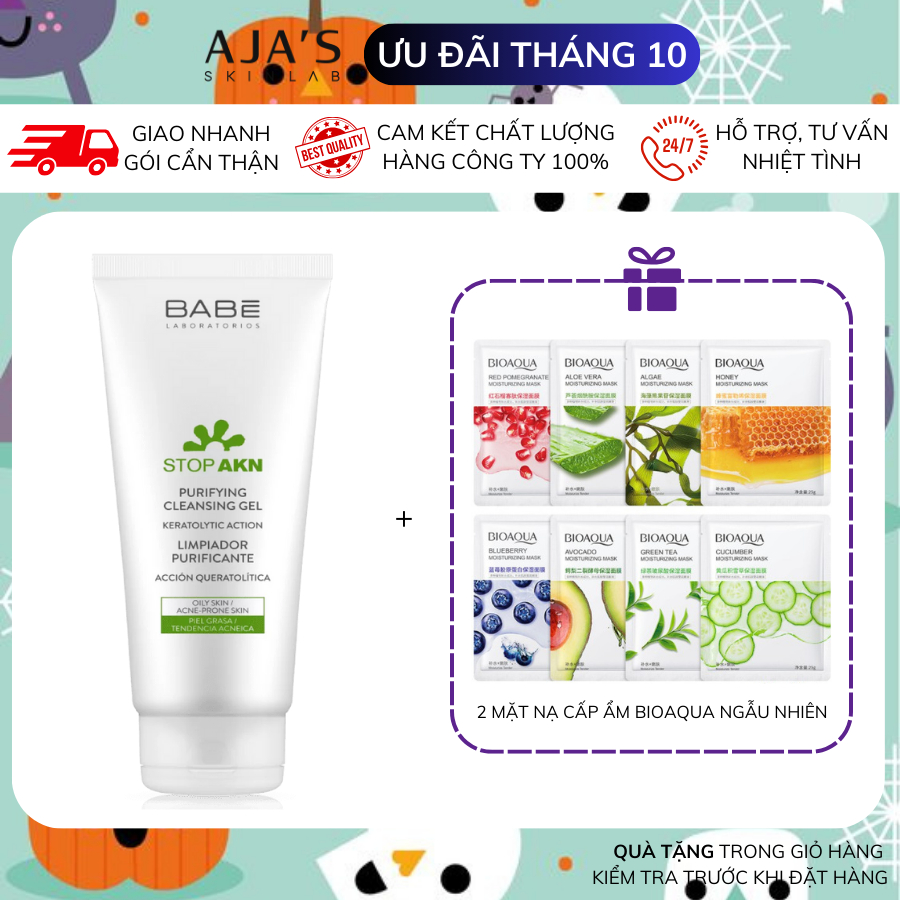 Sữa rửa mặt BABE Stop Akn Purifying Cleansing gel cho da dầu mụn 200ml - AJAS SKINLAB