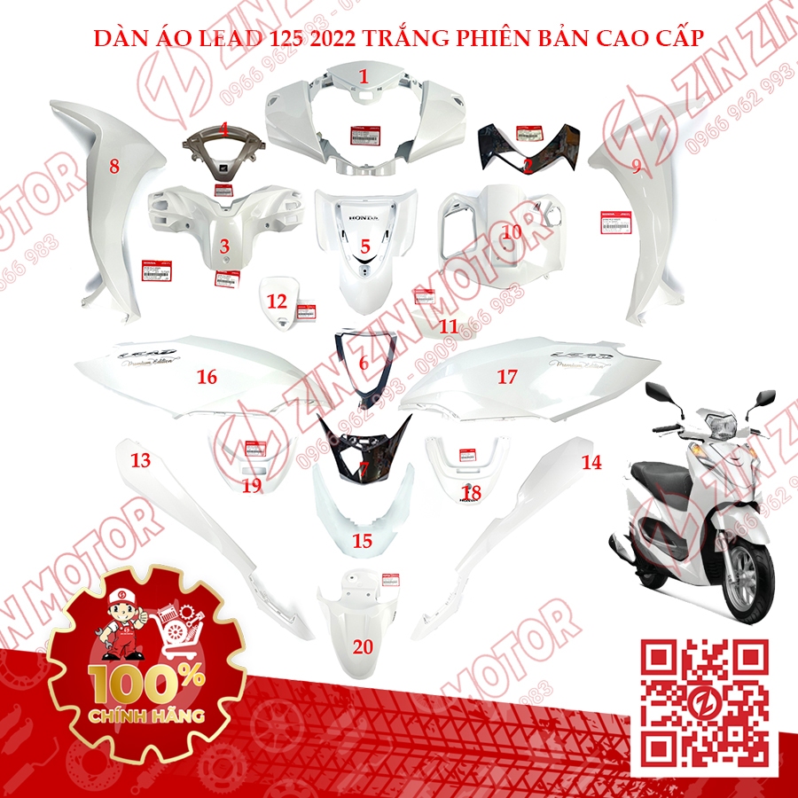 Dàn Áo Xe Lead 125 2022 Zin Trắng Phiên Bản Cao Cấp Chính Hãng Honda Việt Nam - ZZM