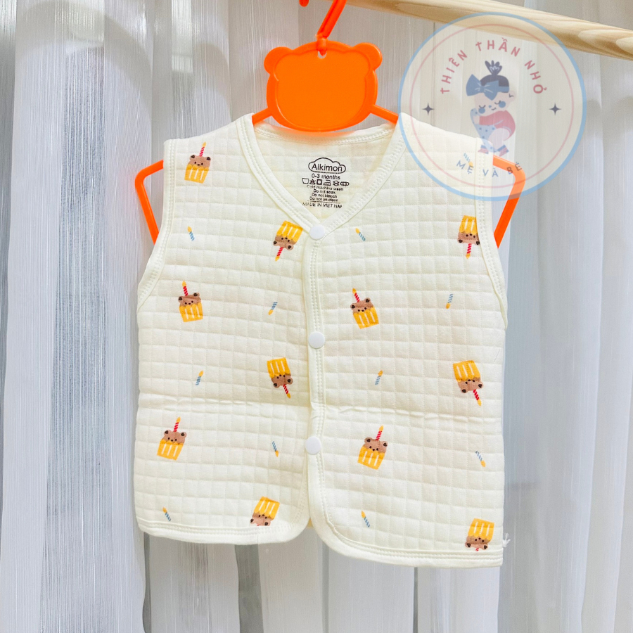 Áo Gile Chần Bông Cài Lệch Mềm Mịn Cho Bé Trai Bé Gái Sơ Sinh Thu Đông 3-14KG