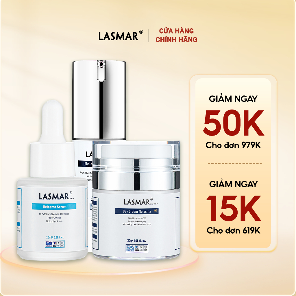 Combo 3 Kem Nám Ban Ngày, Đêm Lasmar và Serum Lasmar Hỗ Trợ Mờ Nám Da, Sáng Da, Mờ Tàn Nhang Lâu Năm 30g