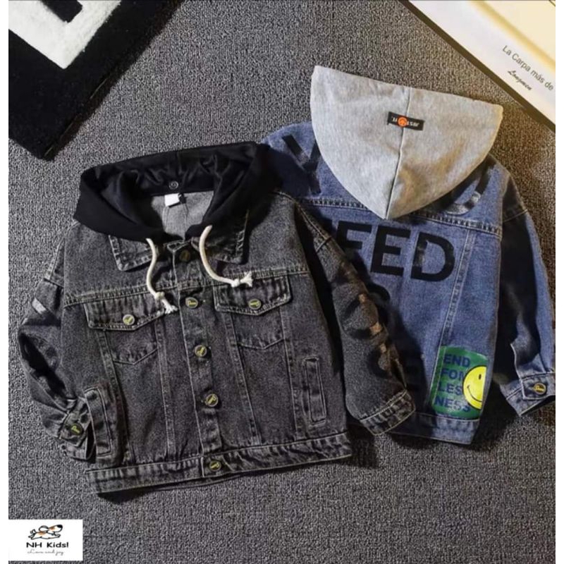 Áo khoác jeans thời trang cao cấp mẫu mới có mũ cho bé trai 10-40kg