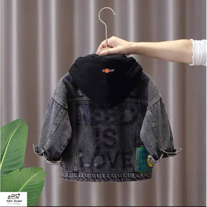 Áo khoác jeans thời trang cao cấp mẫu mới có mũ cho bé trai 10-40kg