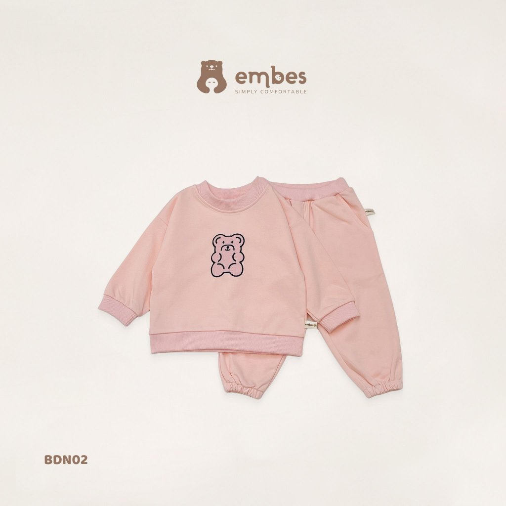 Bộ nỉ cho bé trai bé gái, bộ dài tay trẻ em Embes Việt Nam 9kg - 21kg