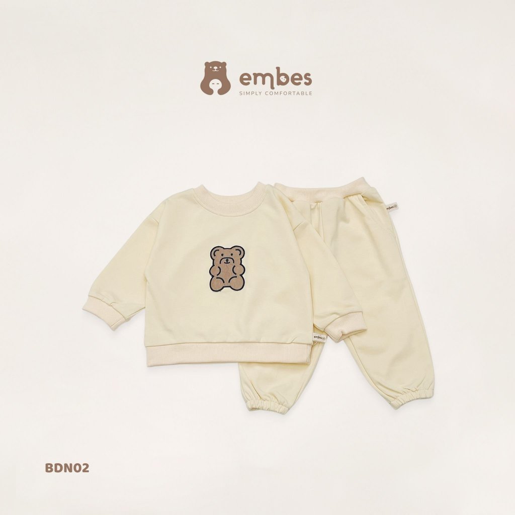 Bộ nỉ cho bé trai bé gái, bộ dài tay trẻ em Embes Việt Nam 9kg - 21kg