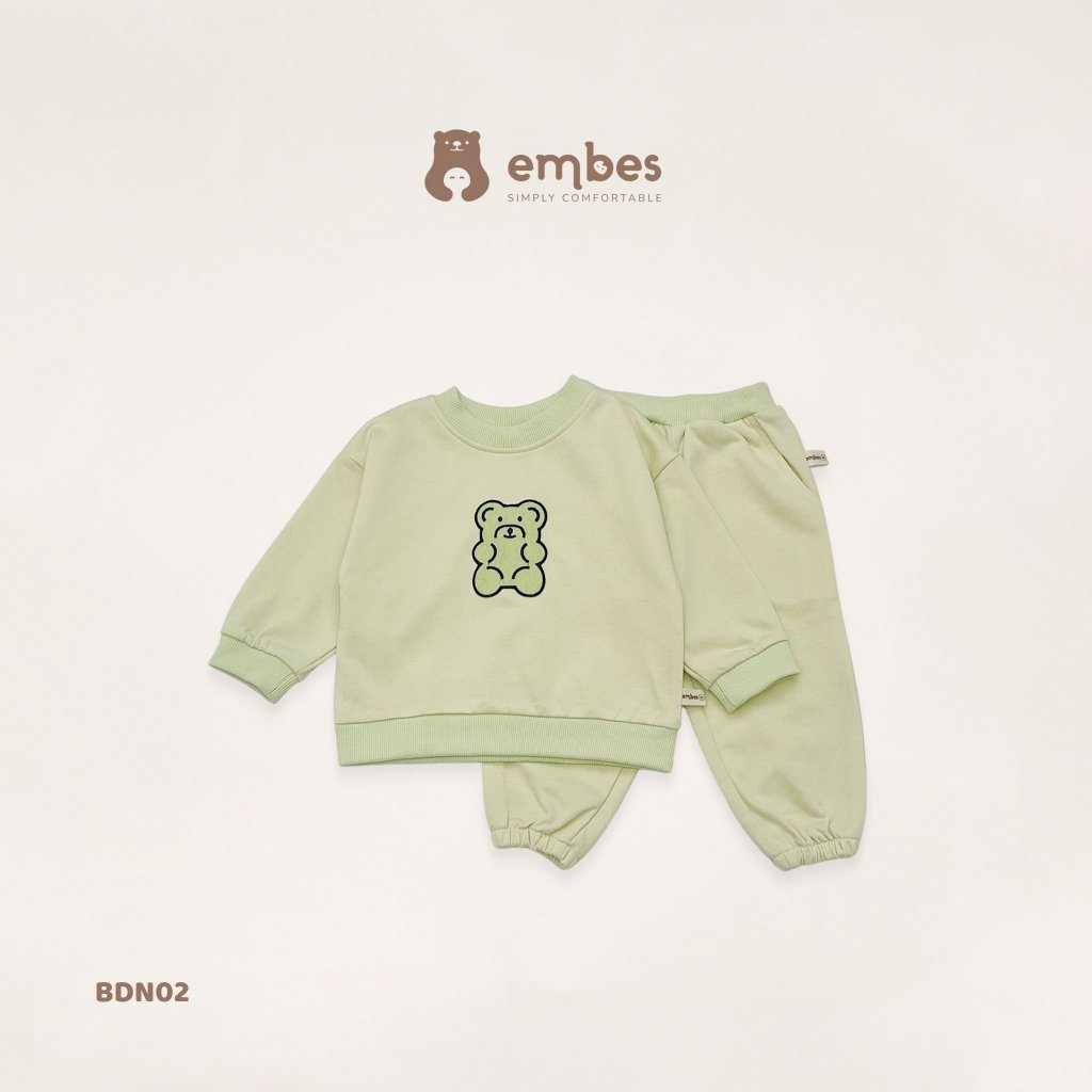 Bộ nỉ cho bé trai bé gái, bộ dài tay trẻ em Embes Việt Nam 9kg - 21kg