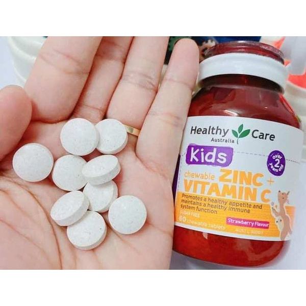 Viên nhai bố sung kẽm cho bé Healthy Care Zinc + Vitamin C, 60 viên