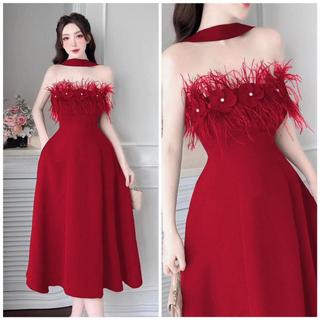 ĐẦM CÚP NGỰC ĐÍNH HOA LÔNG VŨ