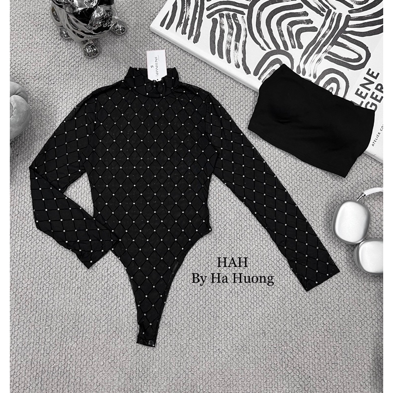Áo body suits phối đá mix đồ siêu sang