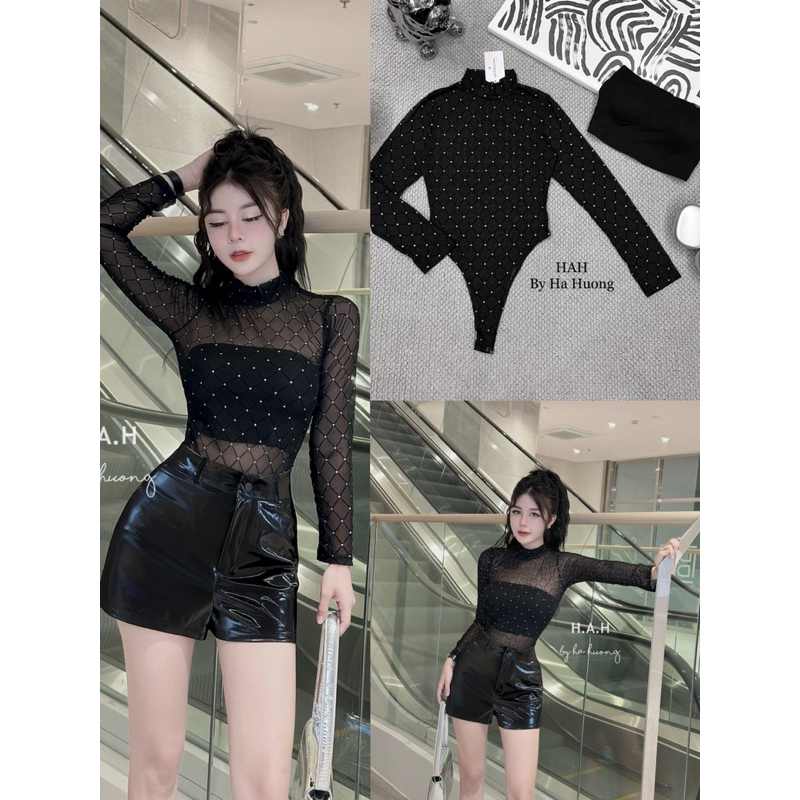 Áo body suits phối đá mix đồ siêu sang