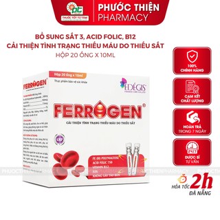 Sắt ống nước cho bé và người lớn FERROGEN bổ máu bổ sung sắt 3 Polymaltose Hydroxide Hộp 20 Ống