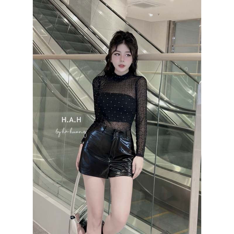 Áo body suits phối đá mix đồ siêu sang