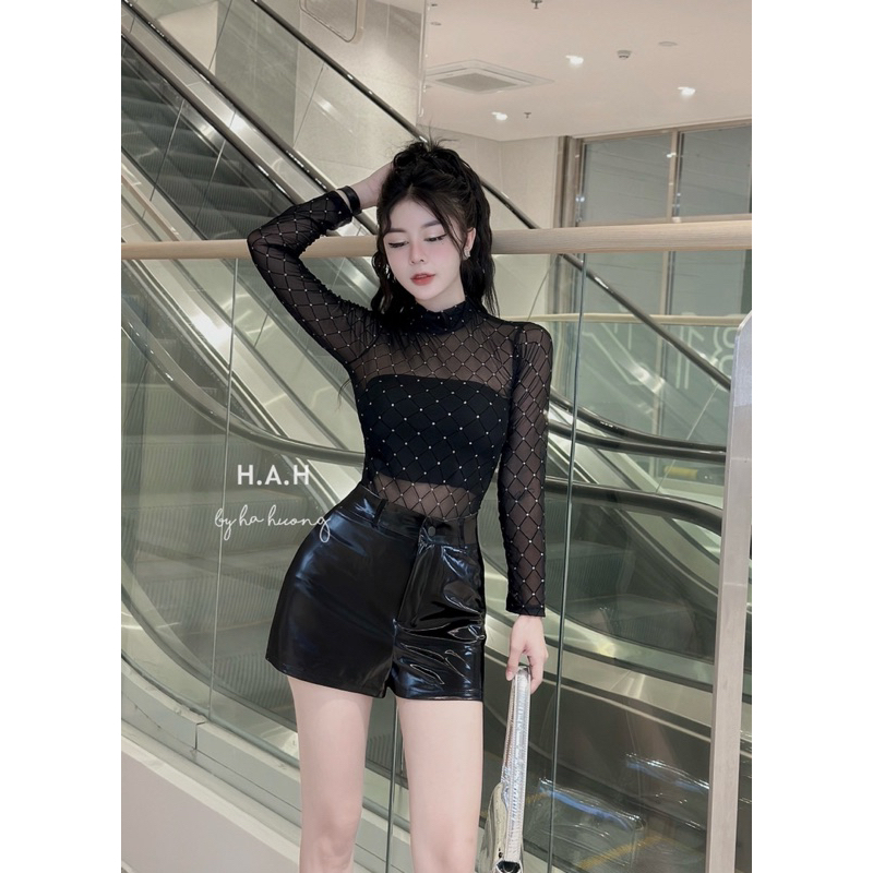 Áo body suits phối đá mix đồ siêu sang