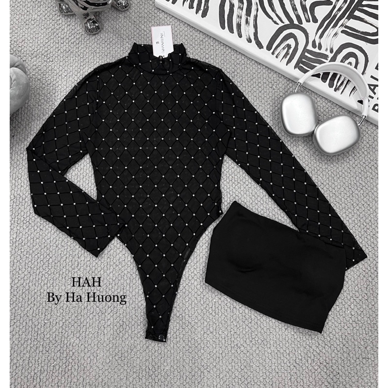 Áo body suits phối đá mix đồ siêu sang