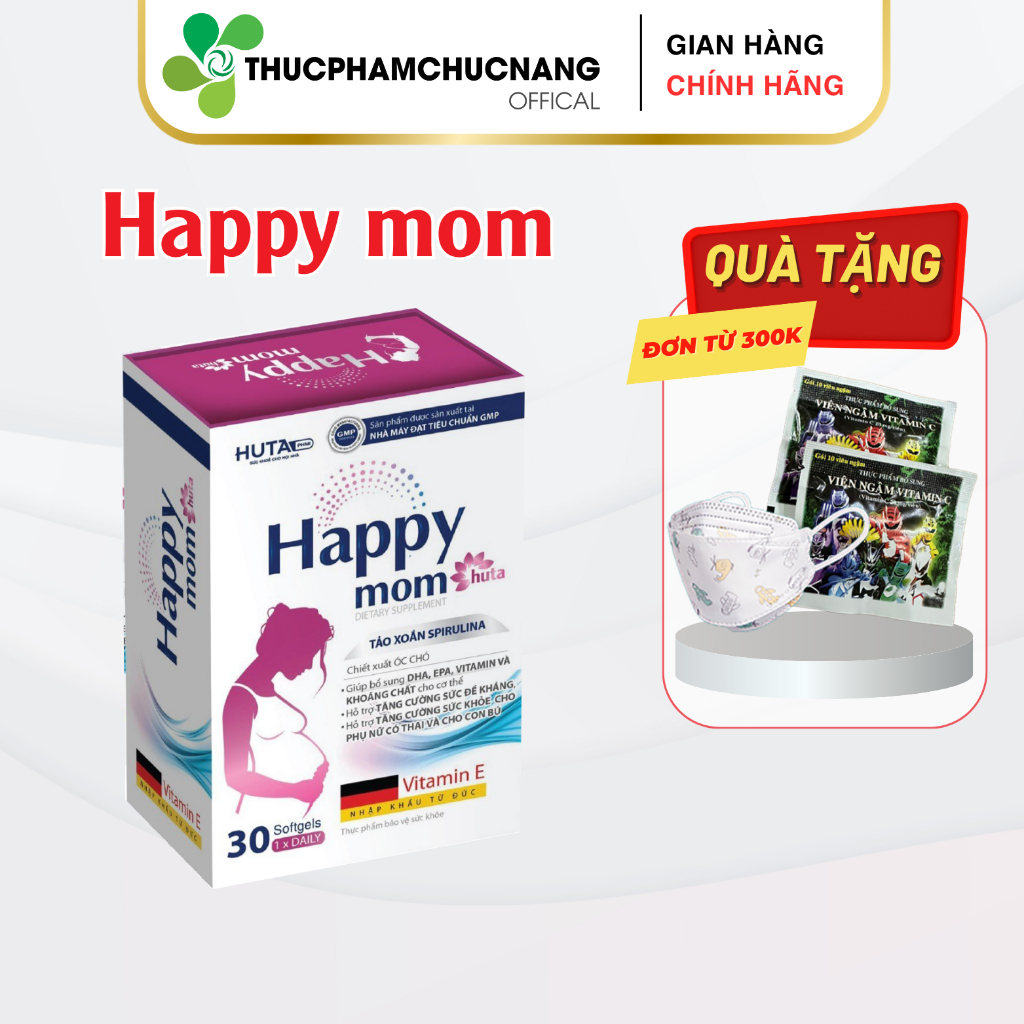 (HT) Vitamin tổng hợp cho mẹ bầu Happy Mom HUTA (hộp 30v), bổ sung Sắt, DHA và các Vitamin khoáng chất thiết yếu cho bầu