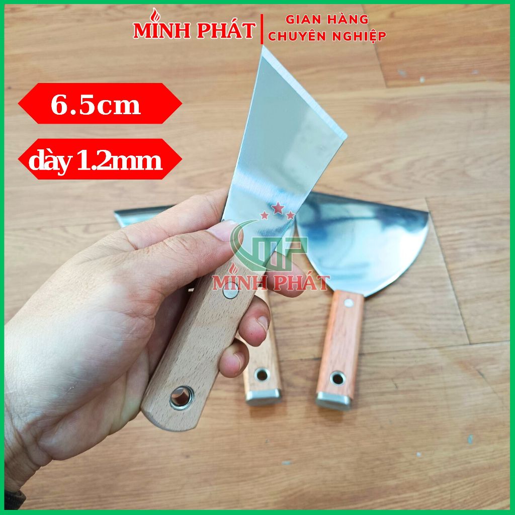 Cây Sủi Cạo Sơn Tường Inox 201 Cán Gỗ Cao Cấp Minh Phát 6,5cm Dày 1.2mm, Sủi Tường Inox 201 Dày 1.2mm