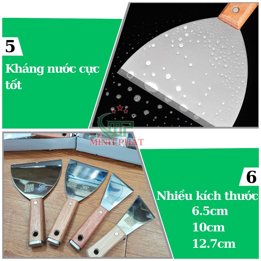 Cây Sủi Cạo Sơn Tường Inox 201 Cán Gỗ Cao Cấp Minh Phát 10cm Dày 1.2mm, Sủi Tường Inox 201 Dày 1.2mm