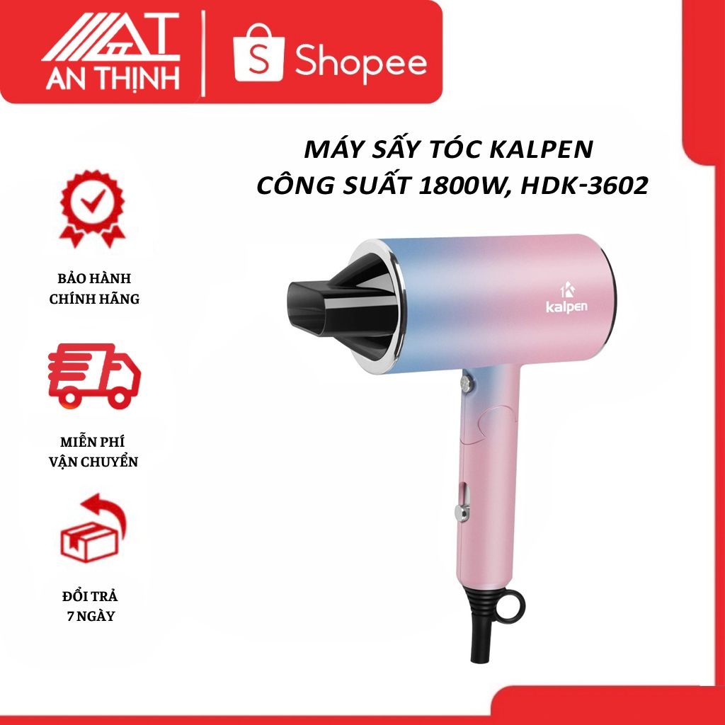 Máy sấy tóc Kalpen HDK-3601 1800W, màu đen viền tím, công suất mạnh mẽ
