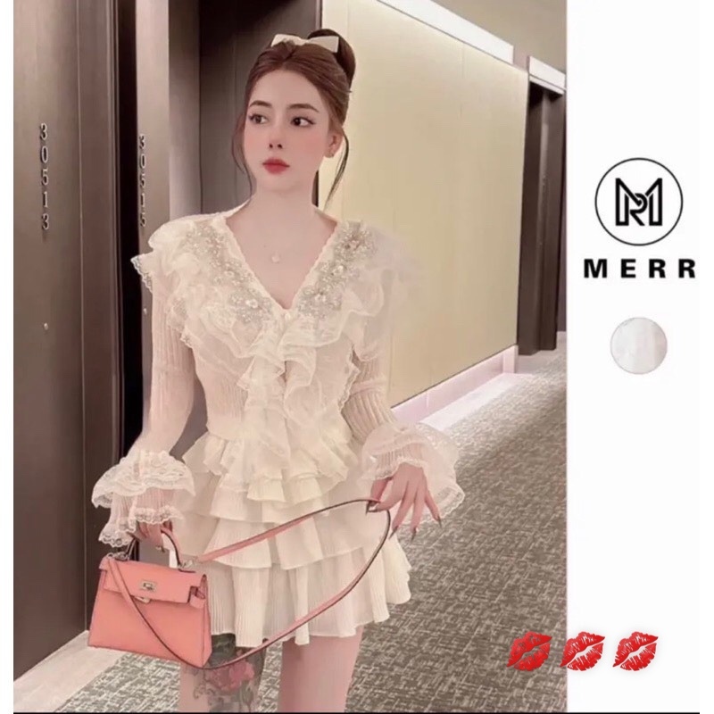 Áo cardigan len bèo cổ đá pha ren hàng QC