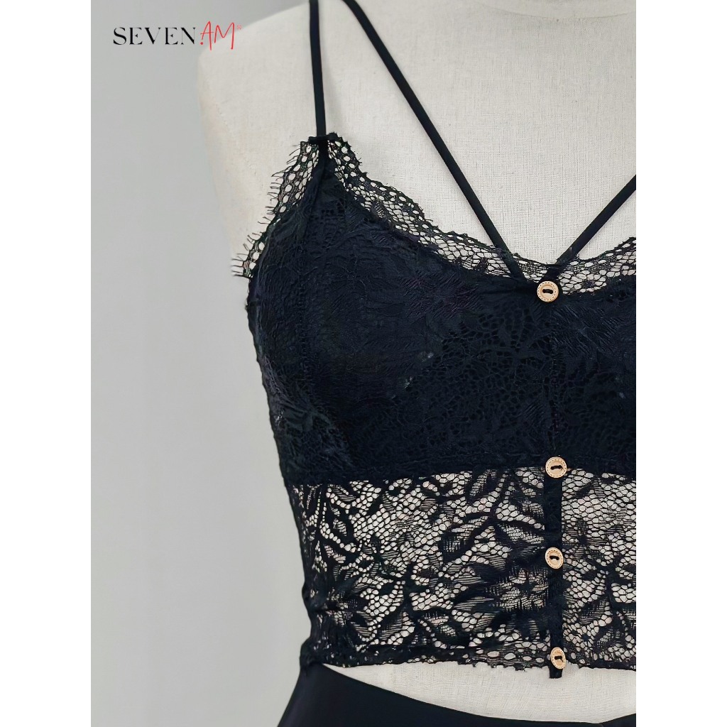 Áo bra ren đen 2 dây phối cúc thời trang nữ Seven.AM FH100001X
