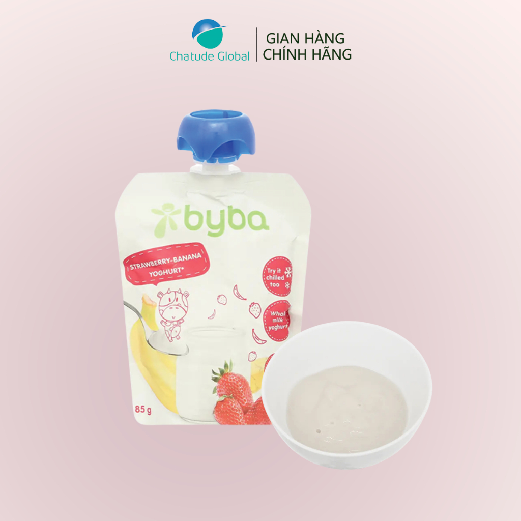 Sữa chua nguội Byba vị dâu chuối nhập khẩu Tây Ban Nha, cho bé 6m+