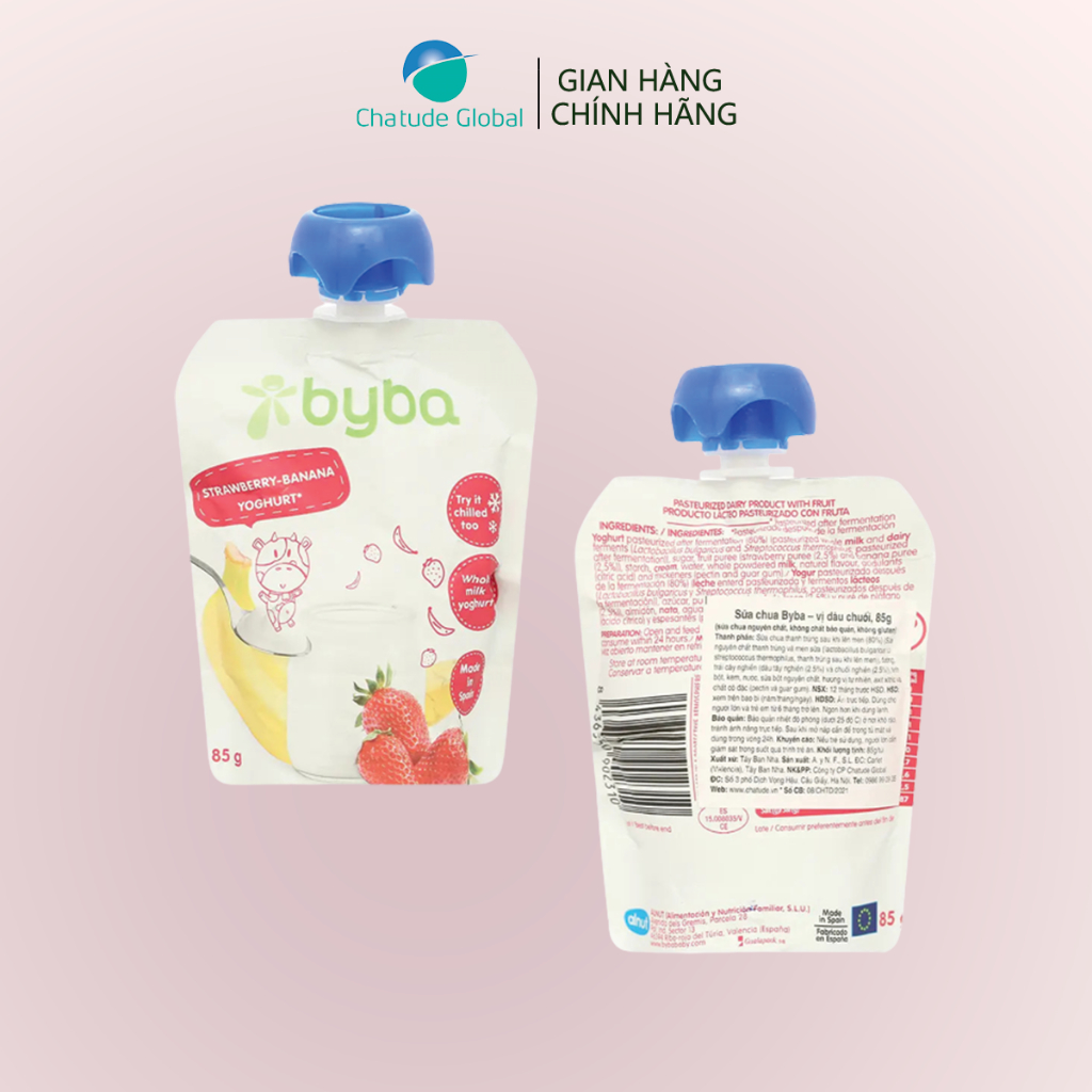Sữa chua nguội Byba vị dâu chuối nhập khẩu Tây Ban Nha, cho bé 6m+