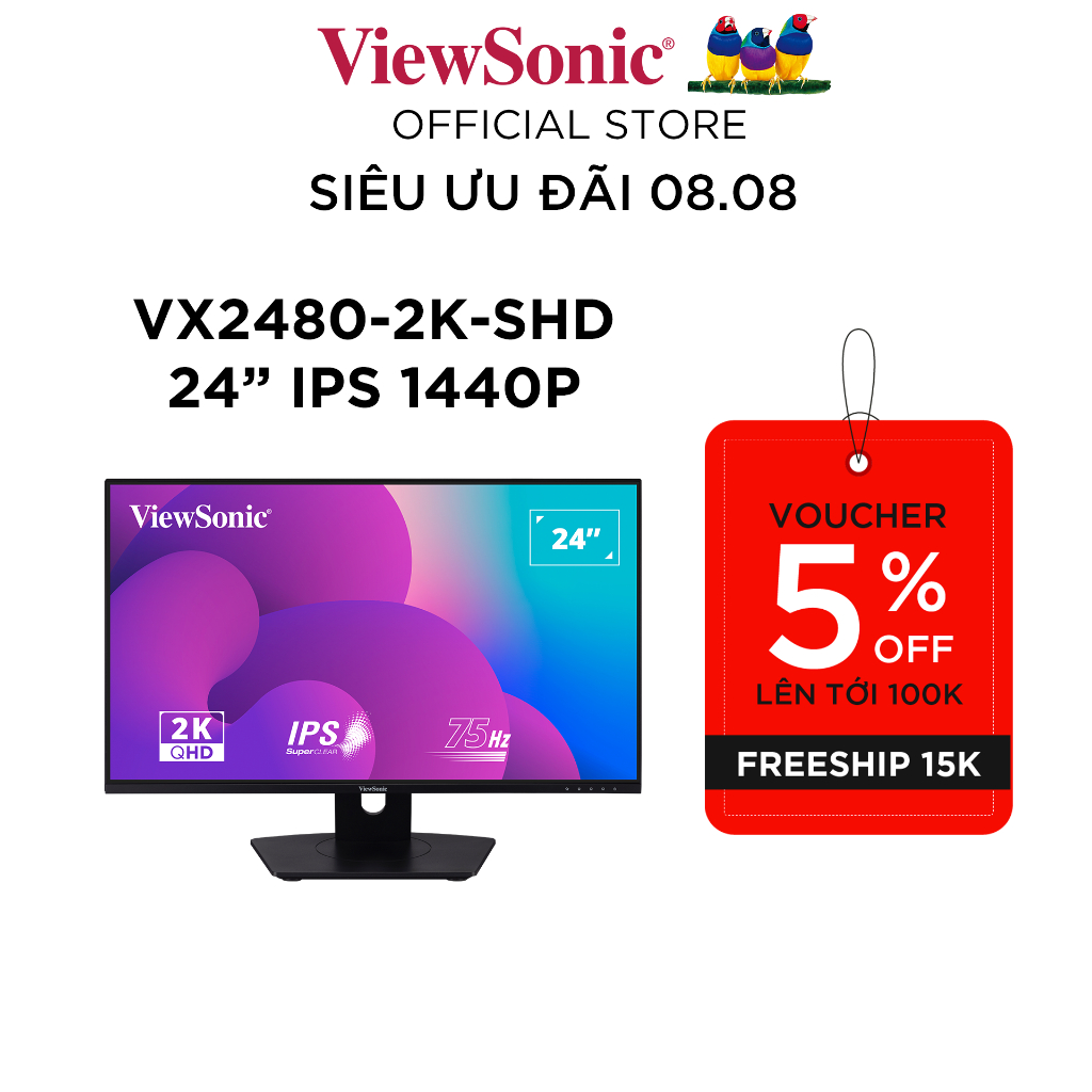 Màn hình Viewsonic VX2480-2K-SHD 23.8"/QHD/IPS/75Hz/4ms/250nits/HDMI+DP