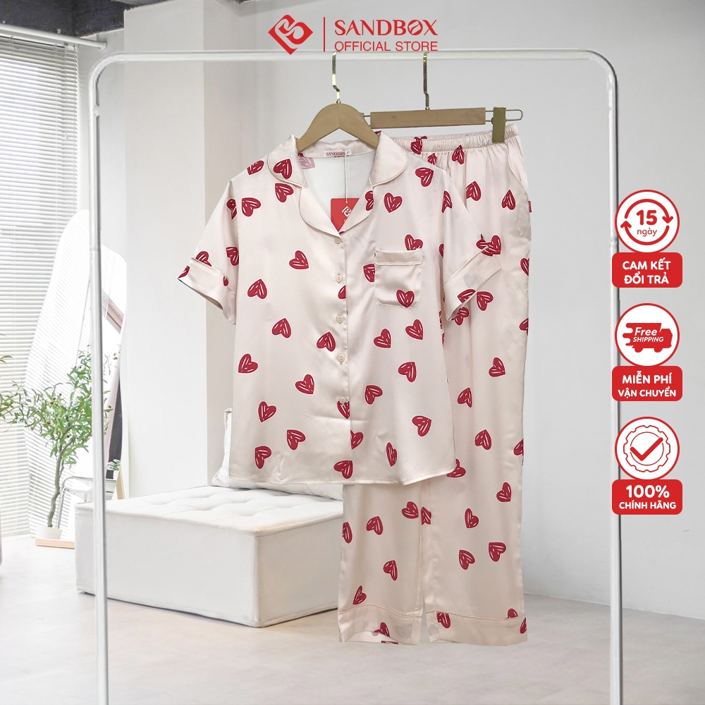 Bộ Pijama SANDBOX chất lụa Satin cao cấp mềm mướt, nhẹ, thiết kế tinh tế, hoạ tiết nhẹ nhàng lịch sự BPC23002