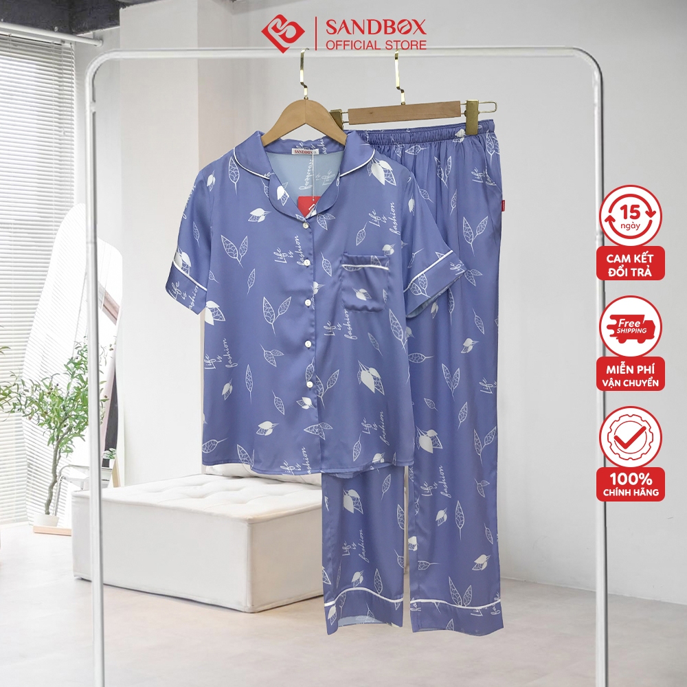 Bộ Pijama SANDBOX chất lụa Satin cao cấp mềm mướt, nhẹ, thiết kế tinh tế, hoạ tiết nhẹ nhàng lịch sự BPC23002